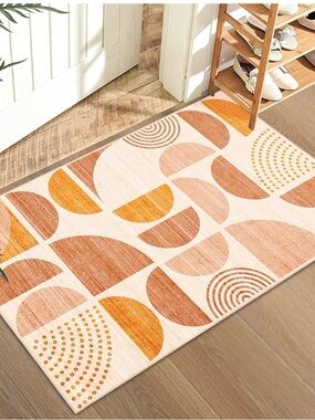 Geometric Half-Moon Area Rug in Terracotta & Mustard